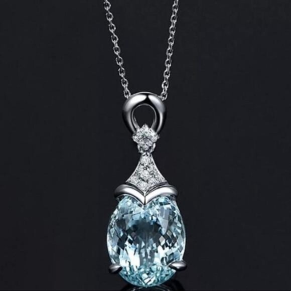 Jewelry - AQUAMARINE 925 STERLING SILVER DIAMOND NECKLACE, NICE NECKLACE, CUTE NECKLACE